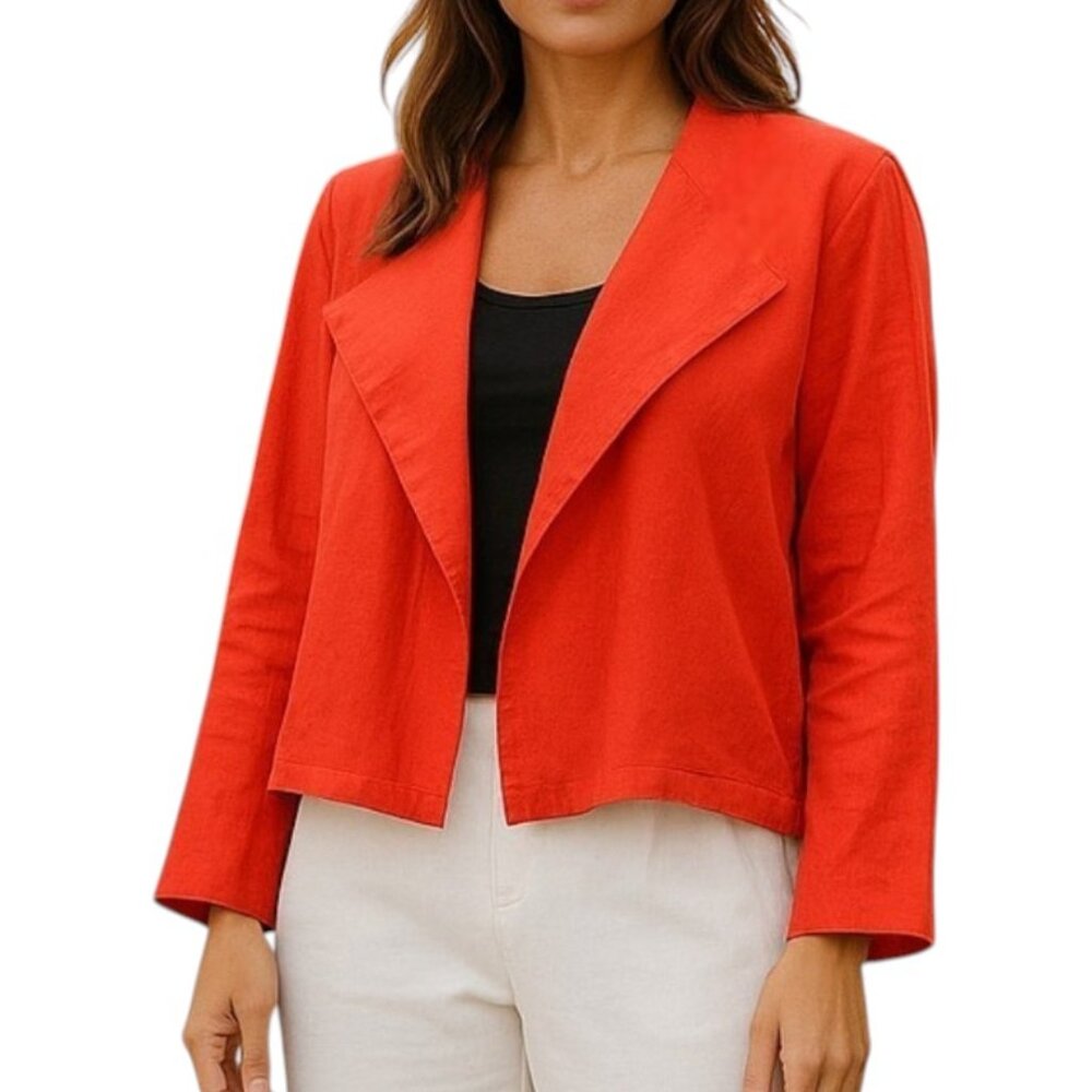 Eileen Fisher Red Organic Heavy Linen Drape Front Jacket‎
